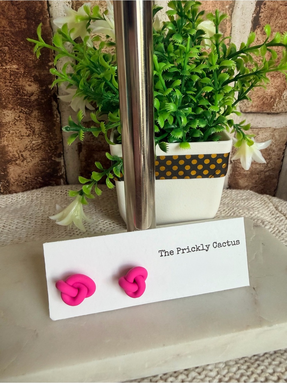 Handcrafted Polymer Clay Pink Knot Stud Earrings NWT